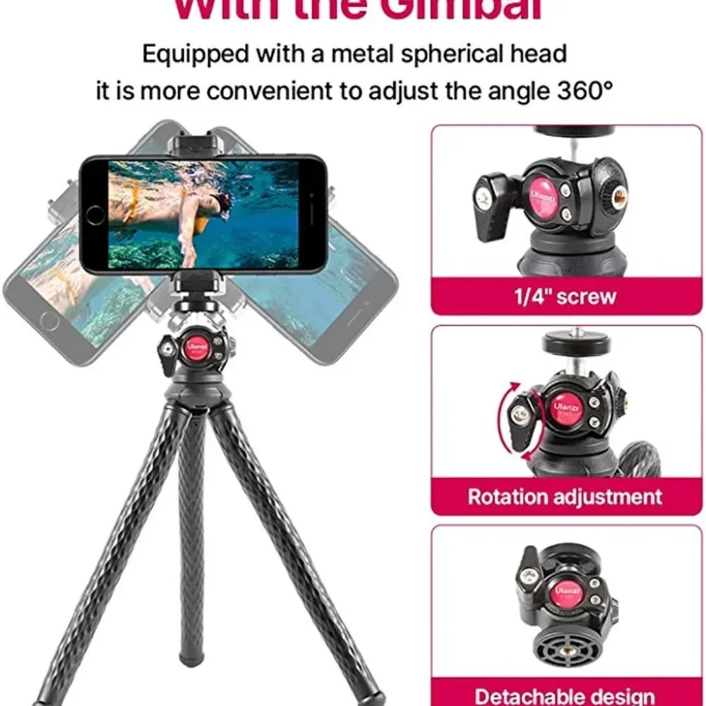 Phone Tripod with Holder, Mini Camera Flexible Tripod Stand with Cold Shoe Mount